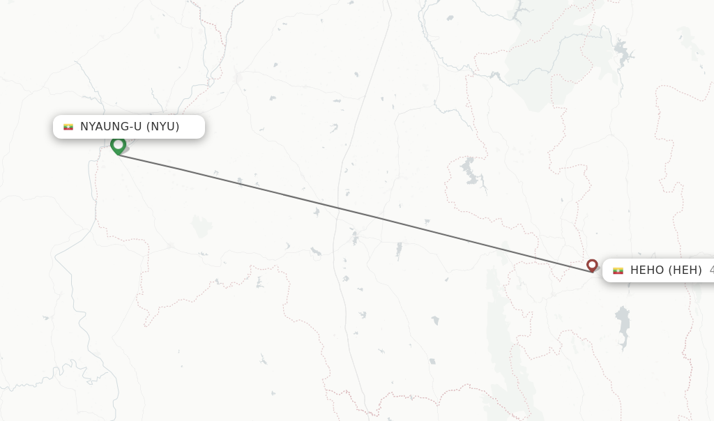 Flights from Nyaung-u to Heho route map