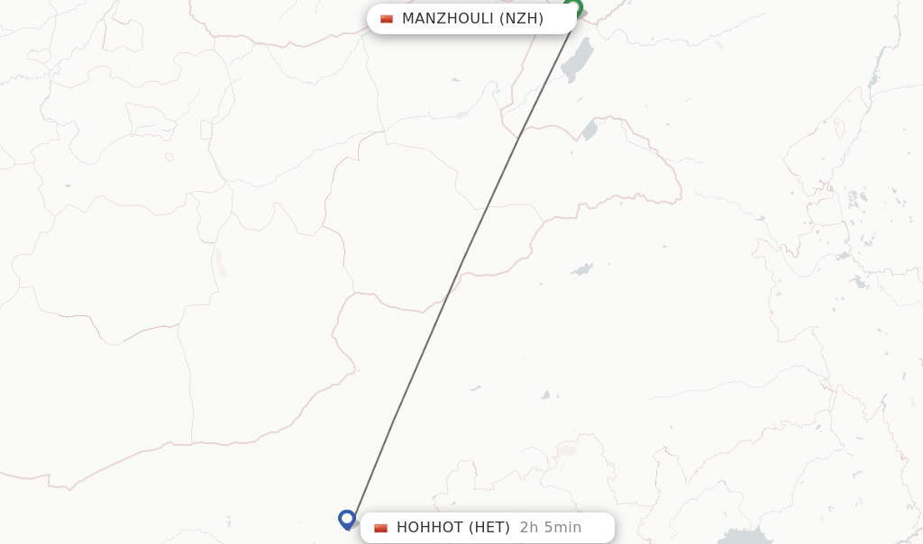 Flights from Manzhouli to Hohhot route map