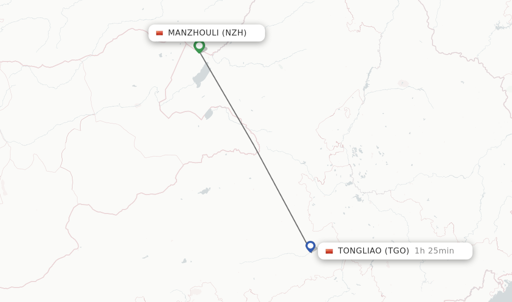 Flights from Manzhouli to Tongliao route map