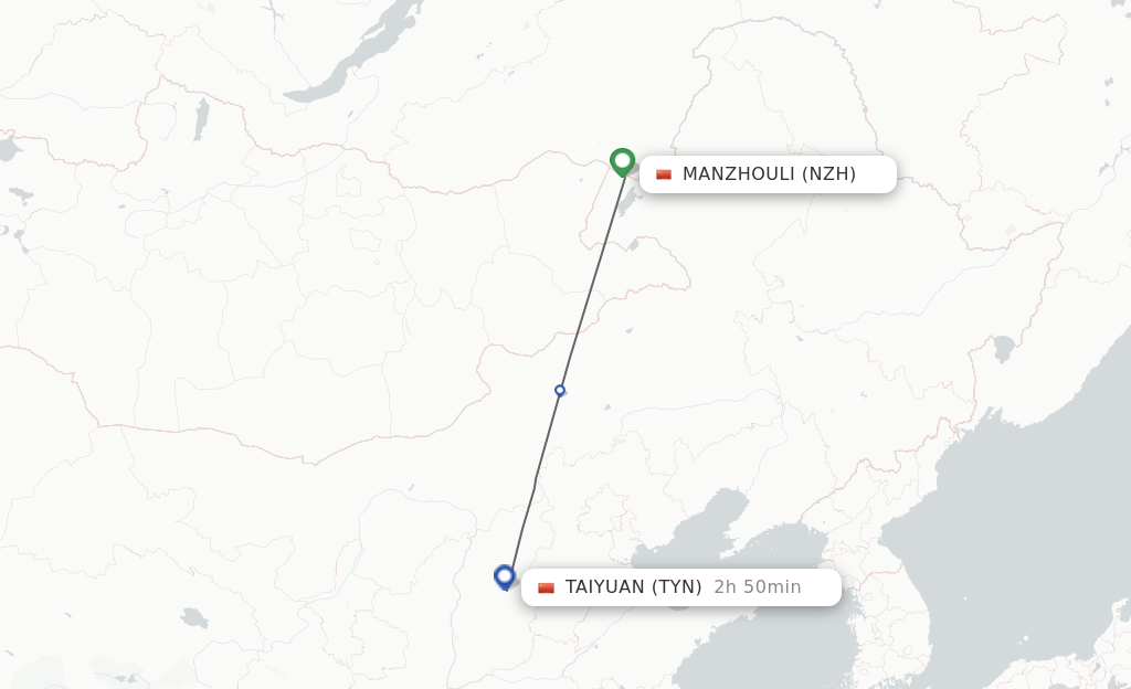 Flights from Manzhouli to Taiyuan route map