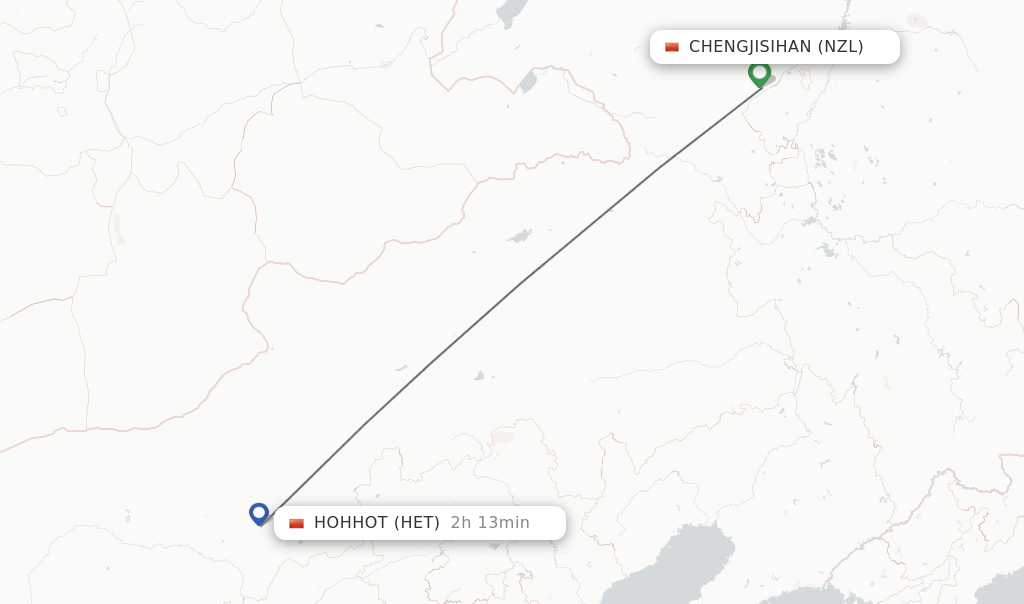 Flights from Hohhot to Chengjisihan route map