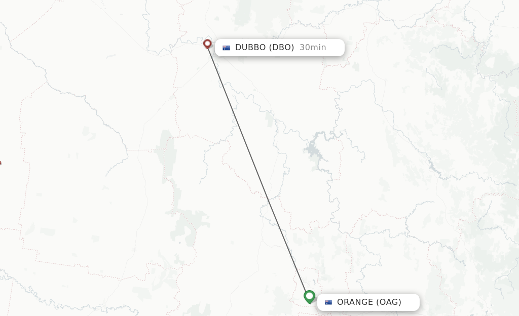 Flights from Orange to Dubbo route map