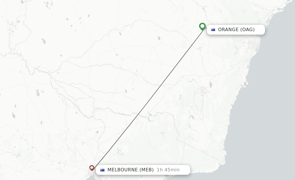 Flights from Orange to Melbourne route map