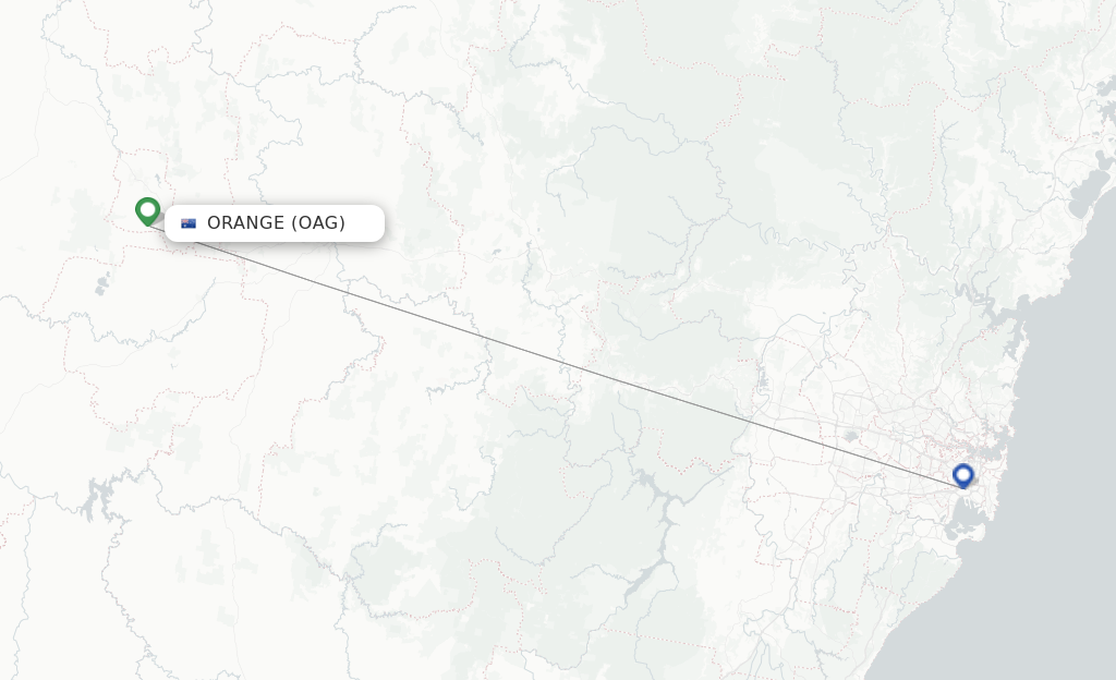 Route map with flights from Orange with Qantas