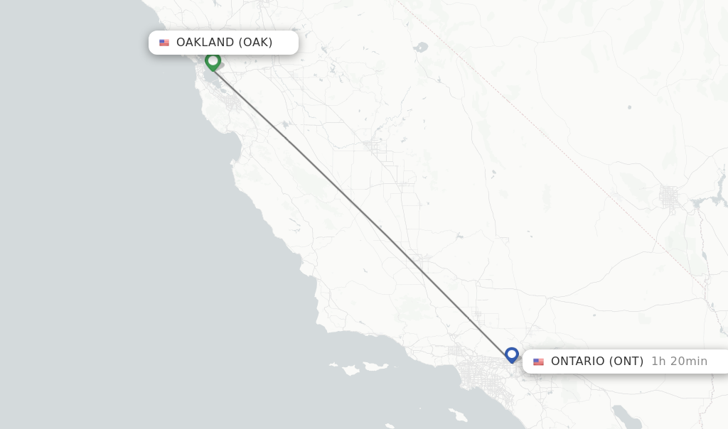 Flights from Oakland to Ontario route map