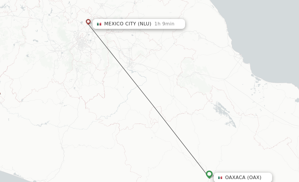 Flights from Oaxaca to Mexico City route map