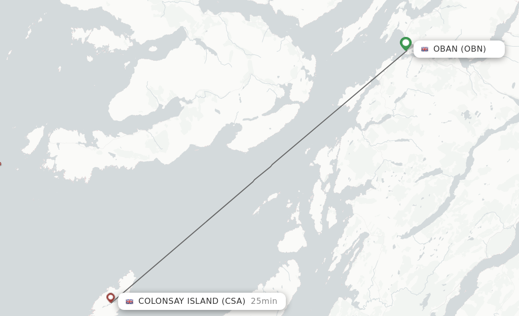 Flights from Oban to Colonsay Island route map
