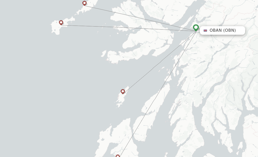 Route map with flights from Oban with Hebridean Air Services