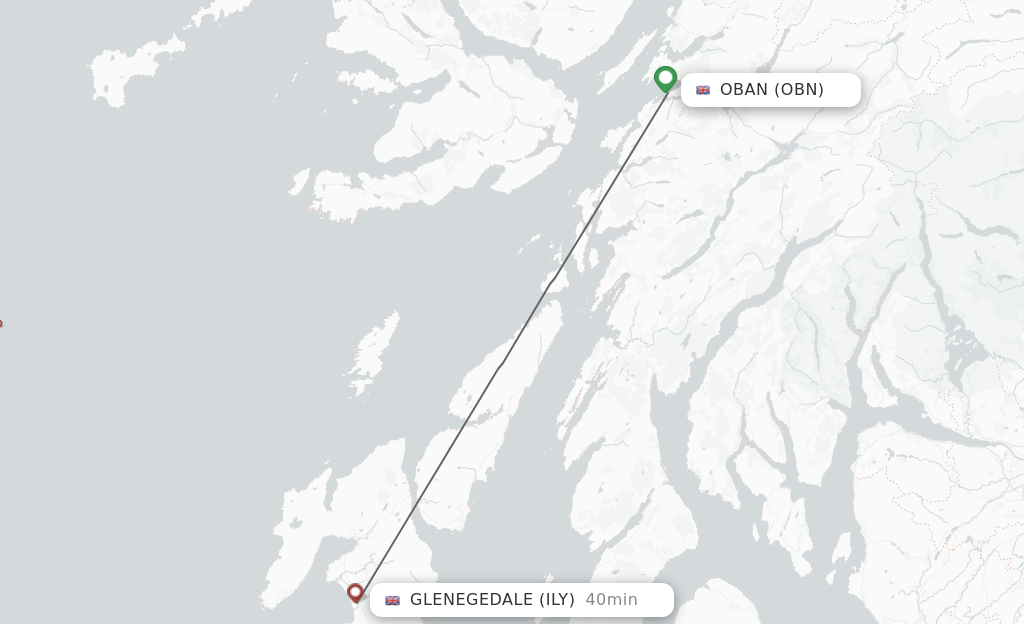 Flights from Oban to Glenegedale route map