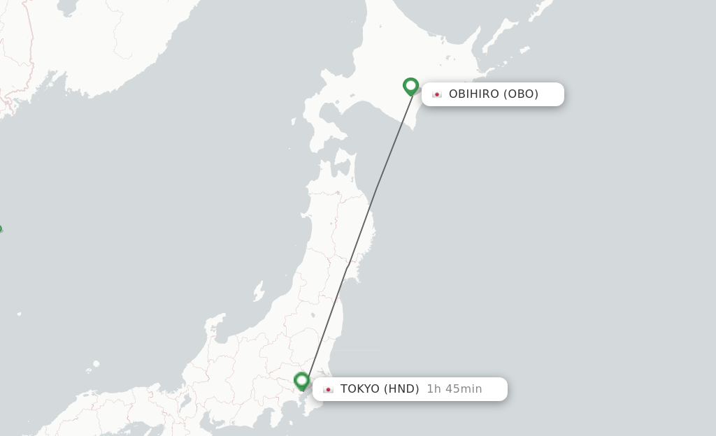 Flights from Obihiro to Tokyo route map