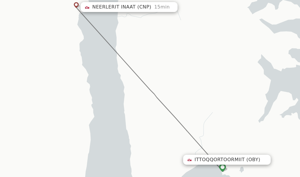 Flights from Ittoqqortoormiit to Neerlerit Inaat route map