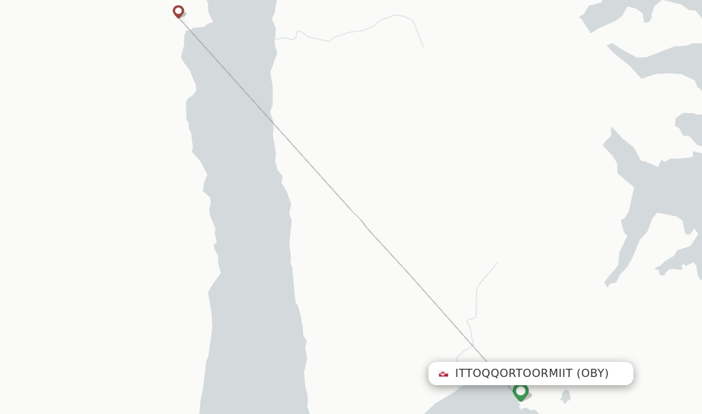 Route map with flights from Ittoqqortoormiit with Air Greenland