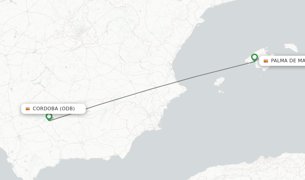 Flights from Cordoba to Palma de Mallorca route map