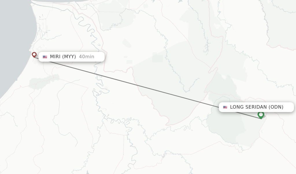 Flights from Long Seridan to Miri route map