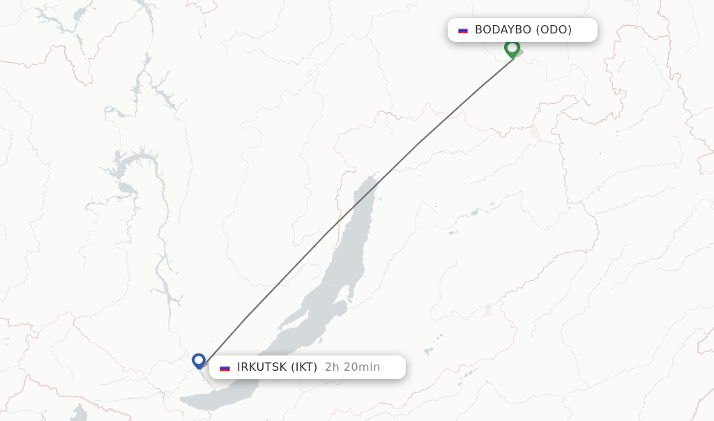 Flights from Bodaybo to Irkutsk route map