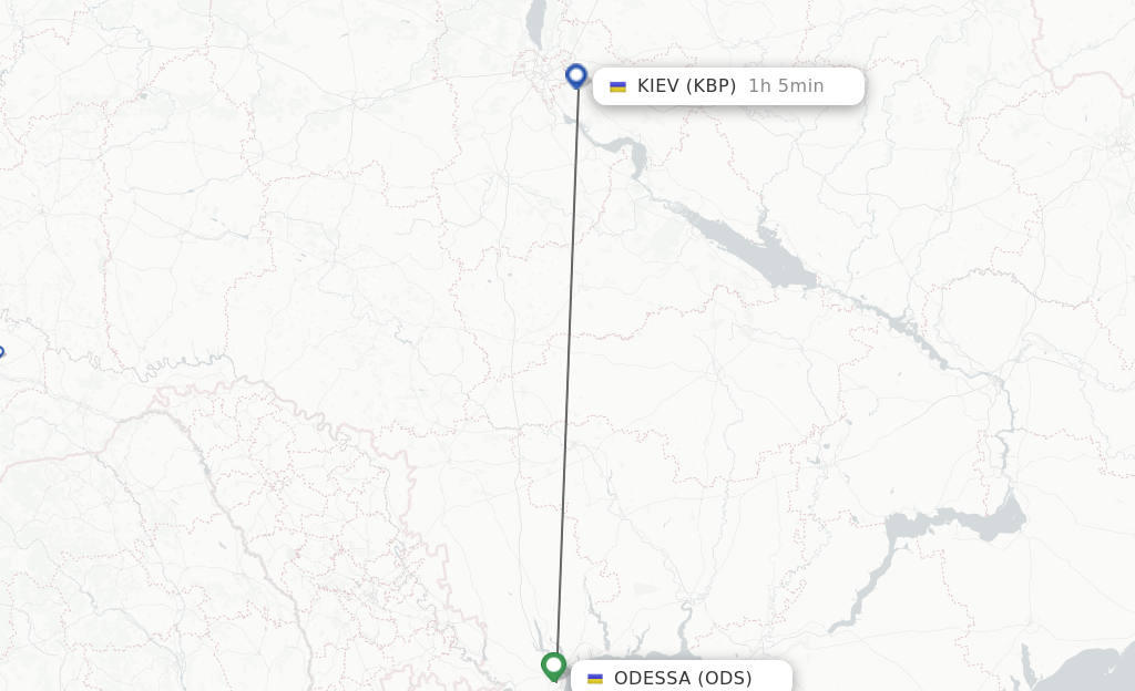 Flights from Odessa to Kiev/Kyiv route map