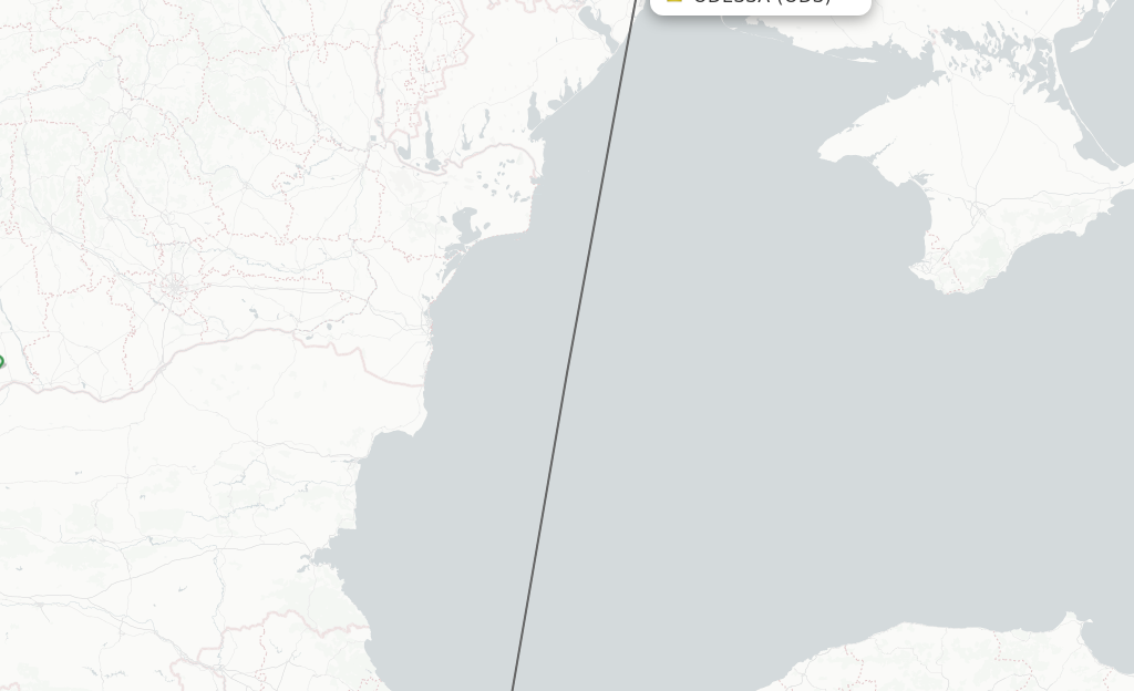 Flights from Odessa to Istanbul route map