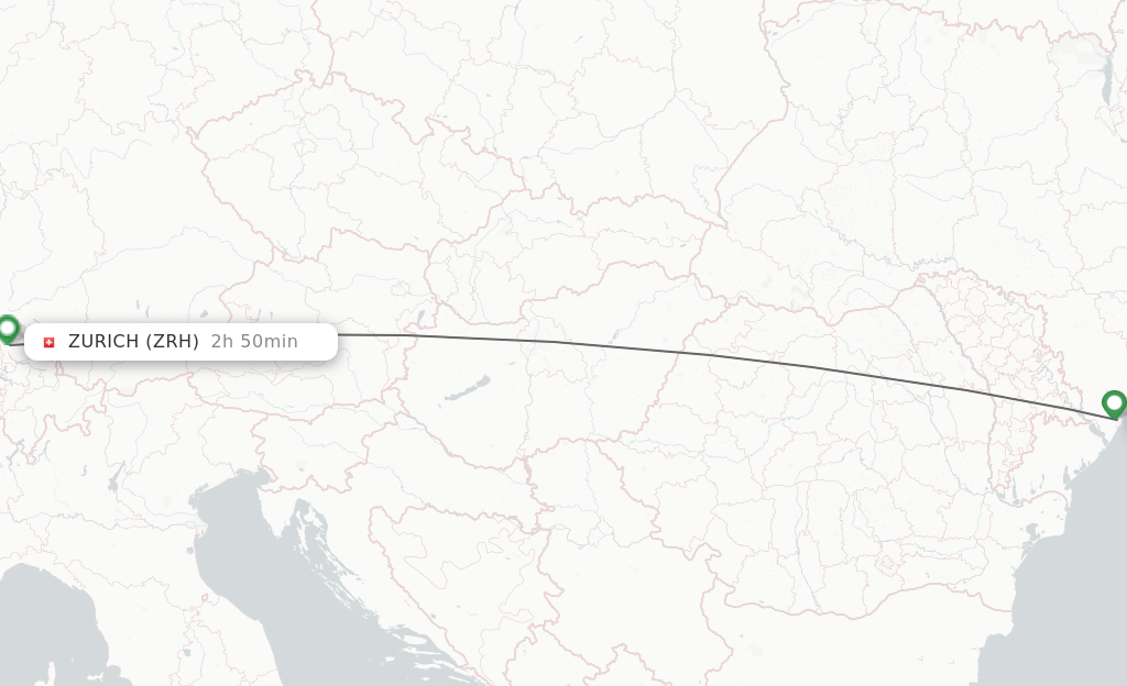 Flights from Odessa to Zurich route map