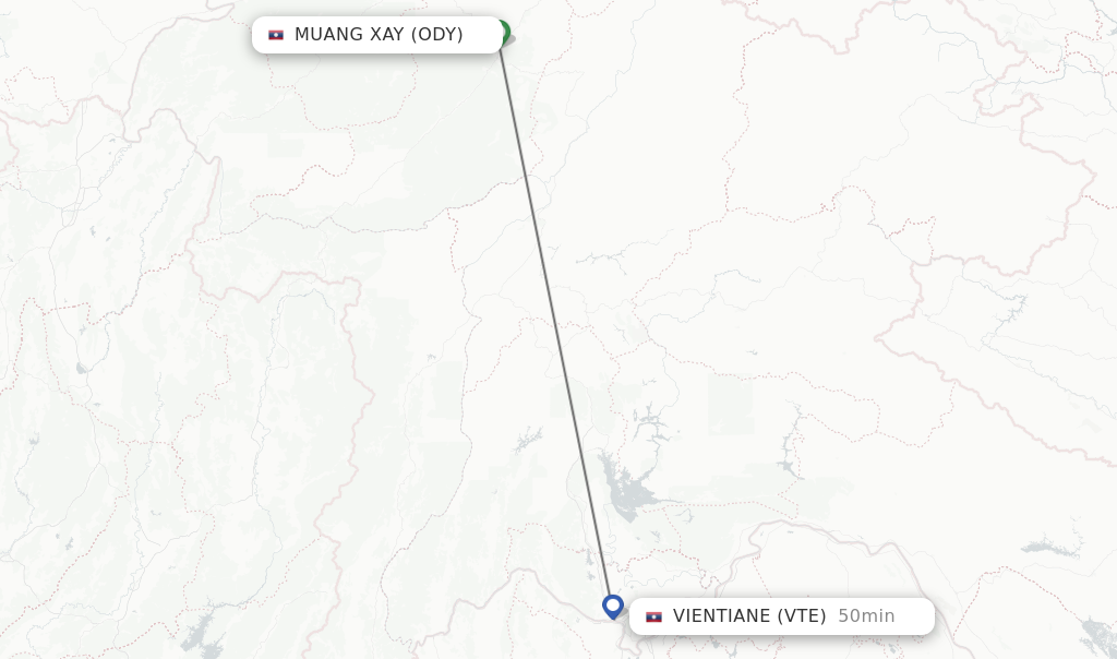 Flights from Muang Xay to Vientiane route map