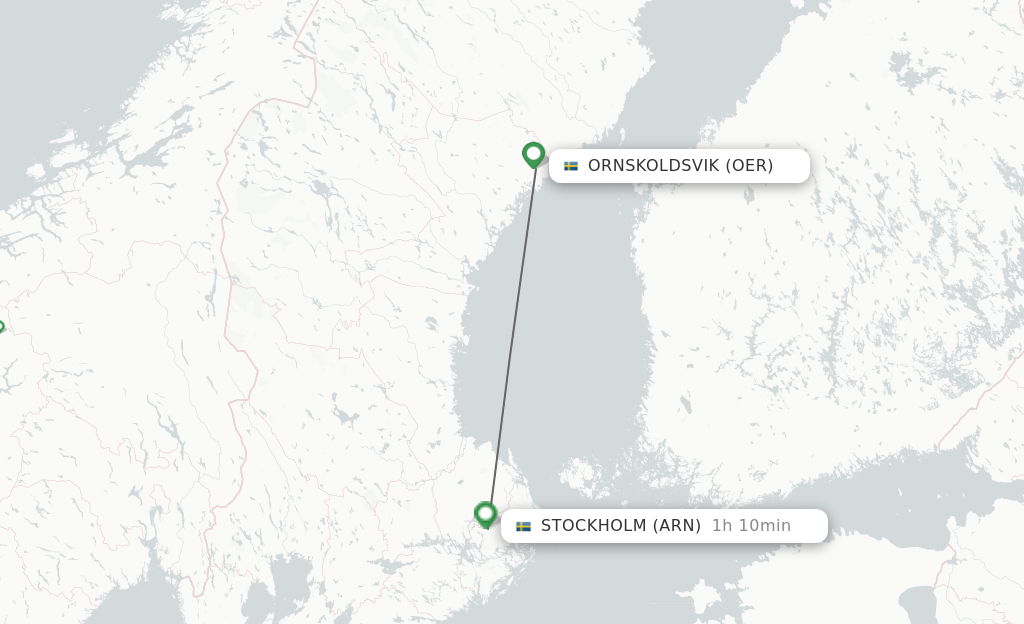 Flights from Ornskoldsvik to Stockholm route map