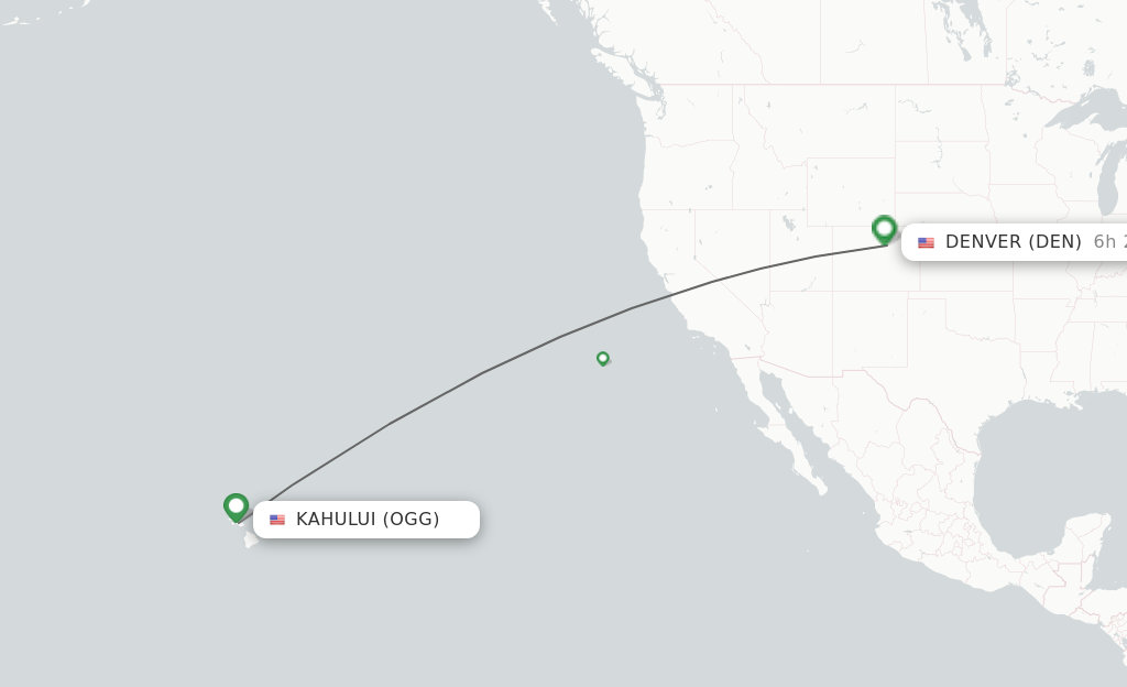 Flights from Kahului to Denver route map