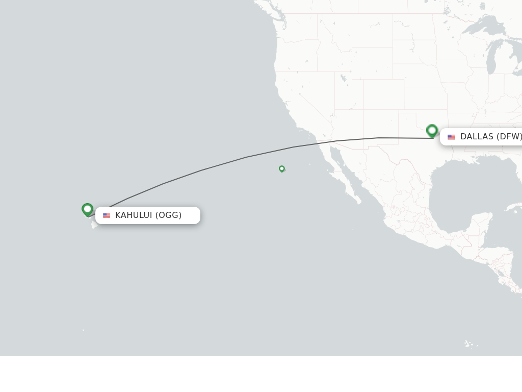 Flights from Kahului to Dallas route map
