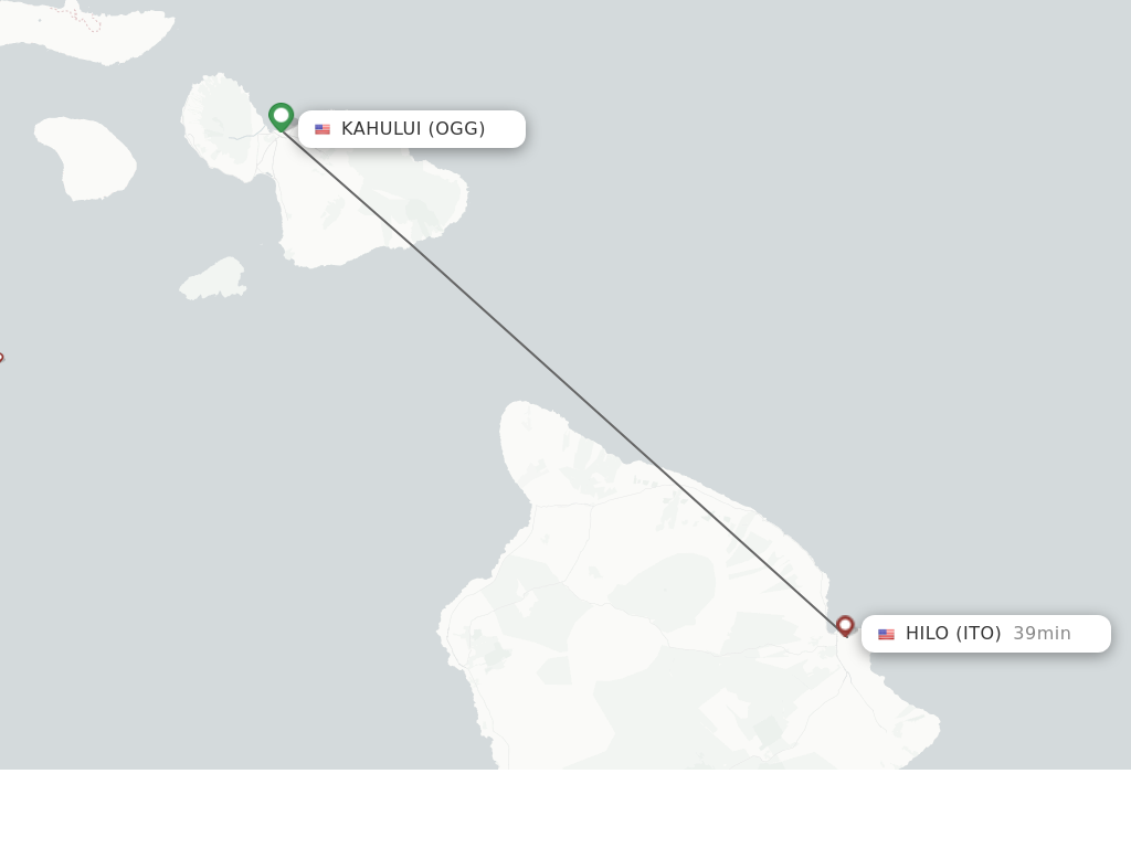 Flights from Kahului to Hilo route map