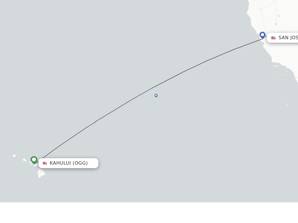 Flights from Kahului to San Jose route map