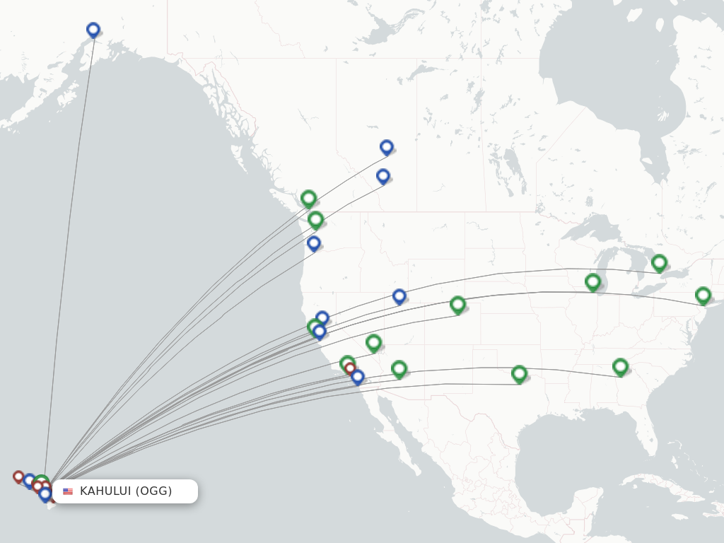 Flights from Kahului to Long Beach route map