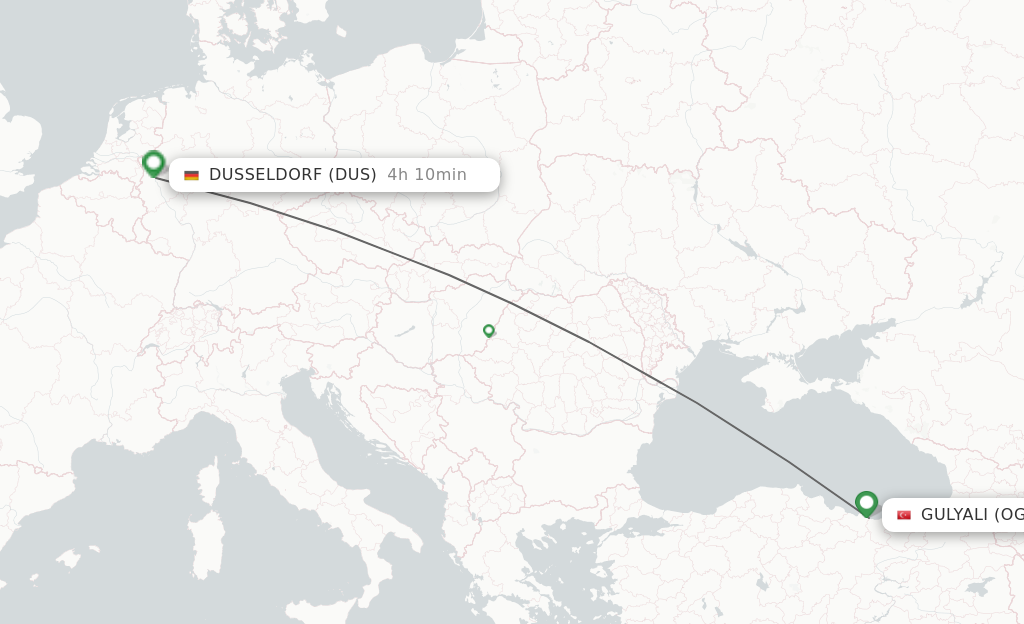 Flights from Gulyali to Dusseldorf route map