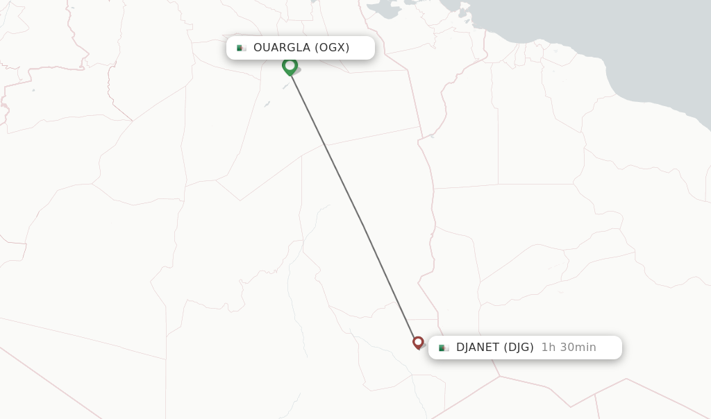 Flights from Ouargla to Djanet route map