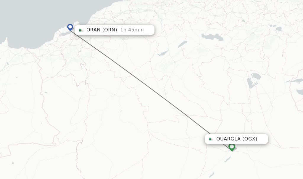 Flights from Ouargla to Oran route map