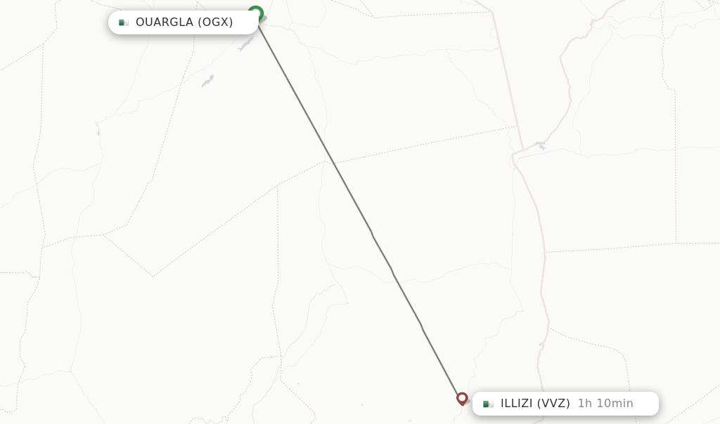 Flights from Ouargla to Illizi route map