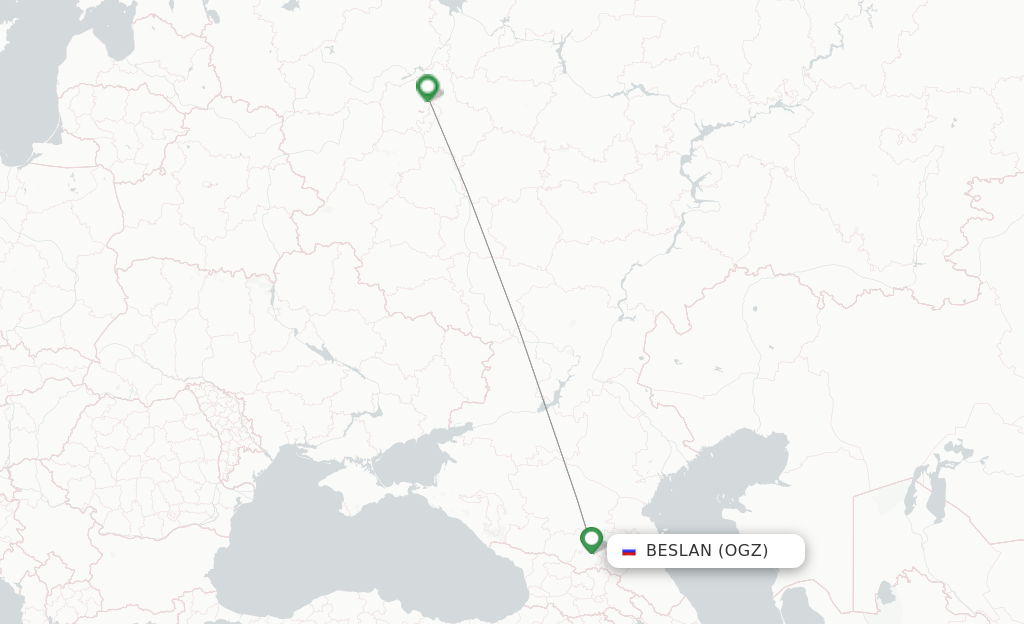 Route map with flights from Vladikavkaz with Smartavia