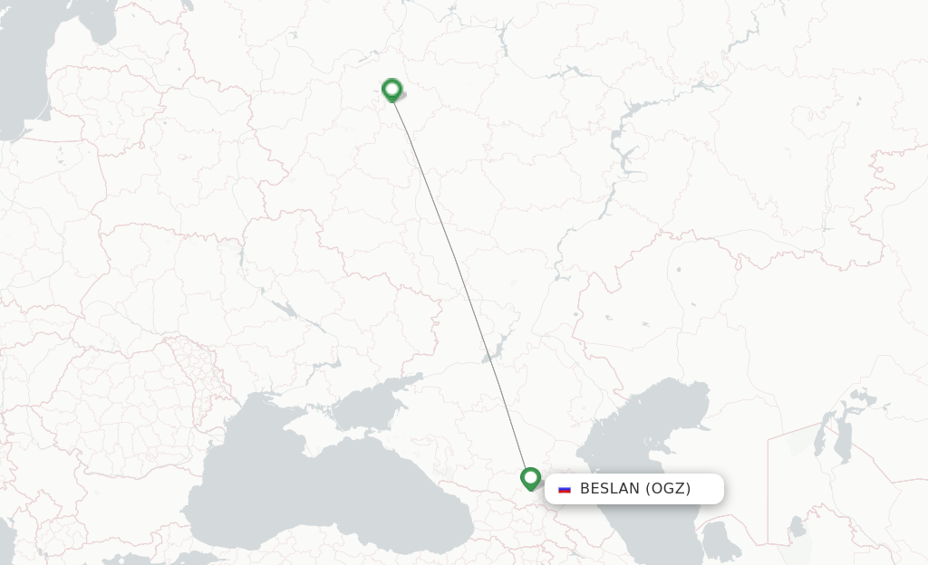 Route map with flights from Vladikavkaz with Ural Airlines