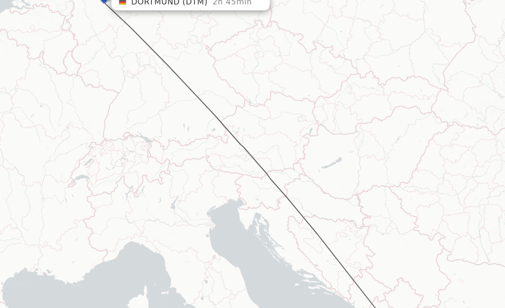 Flights from Ohrid to Dortmund route map