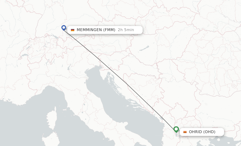 Flights from Ohrid to Memmingen route map