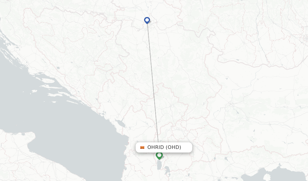 Route map with flights from Ohrid with Air Serbia
