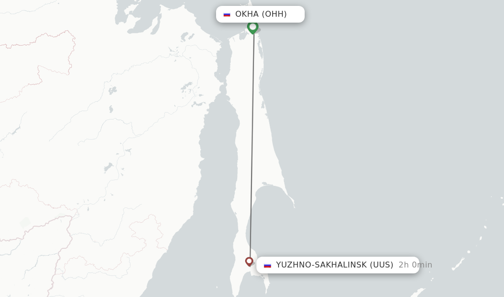 Flights from Okha to Yuzhno-Sakhalinsk route map