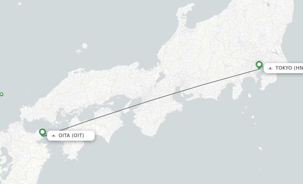 Flights from Oita to Tokyo route map