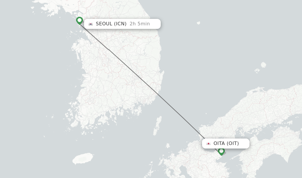 Flights from Oita to Seoul route map