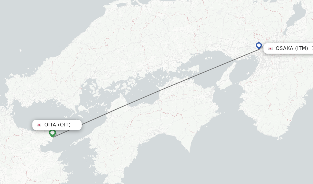 Flights from Oita to Osaka route map