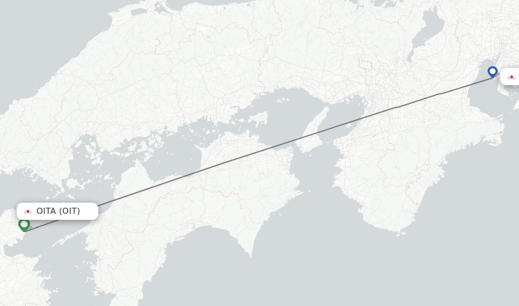 Flights from Oita to Nagoya route map