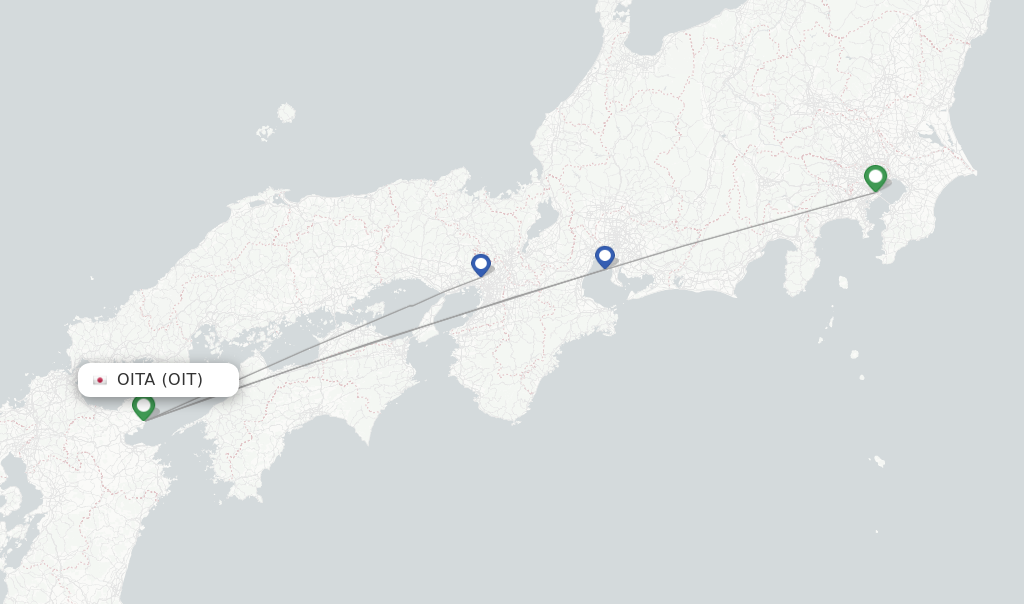 Route map with flights from Oita with ANA
