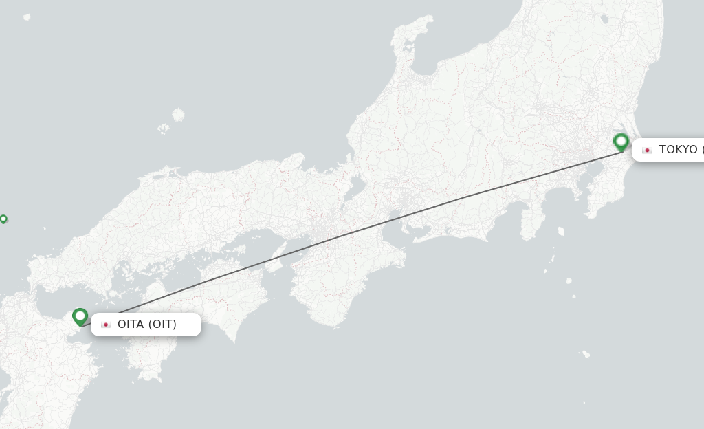 Flights from Oita to Tokyo route map