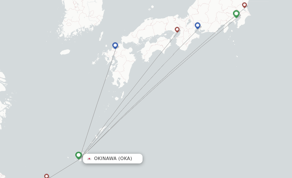 Route map with flights from Okinawa with Skymark Airlines