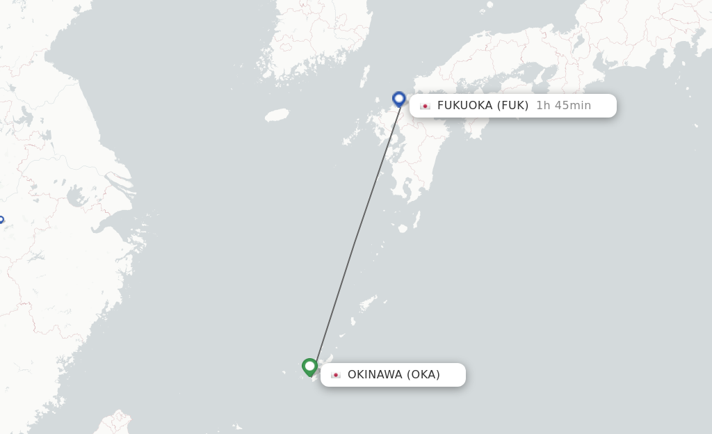 Flights from Okinawa to Fukuoka route map