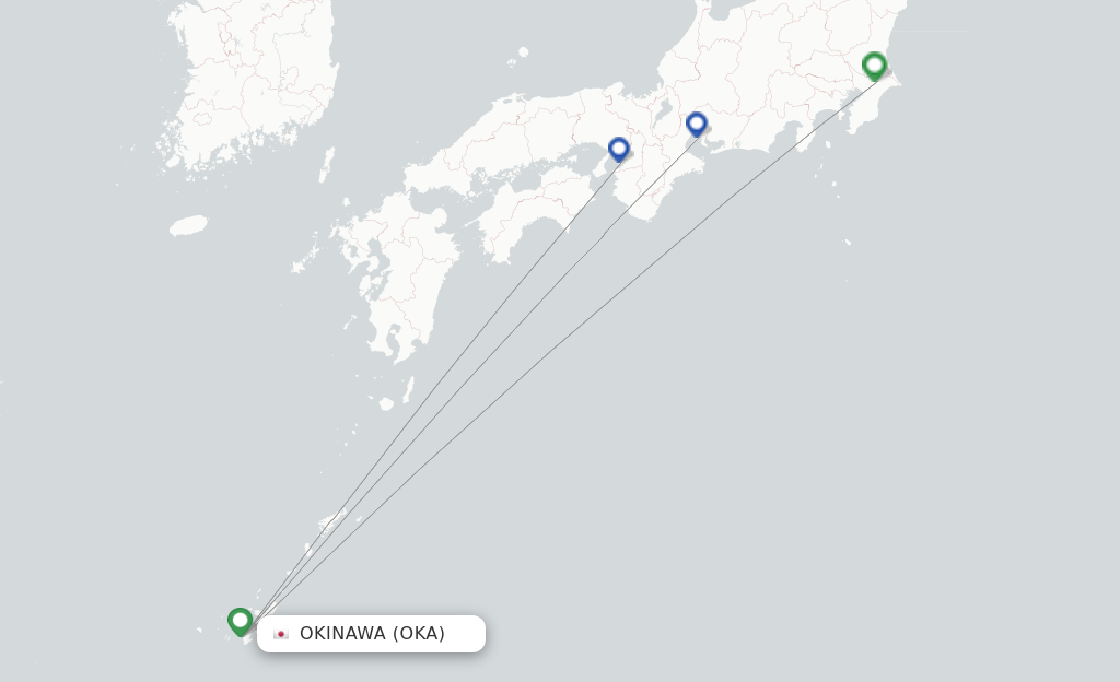 Route map with flights from Okinawa with Jetstar Japan