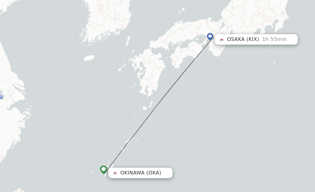 Flights from Okinawa to Osaka route map