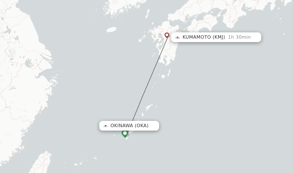 Flights from Okinawa to Kumamoto route map